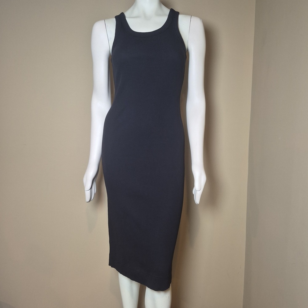 Everlane Organic Cotton Ribbed Tank Dress Black Midi Scoop Neck XS